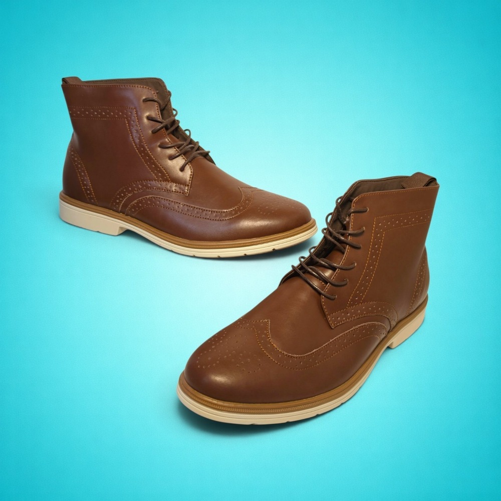New Men's Orthopedic Dark Brown Leather Wingtip Boots, Size 13B